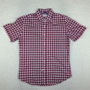 Teddy Stratford NYC Shirt Mens 4 / Large Red Plaid Preppy Button Up Short Sleeve